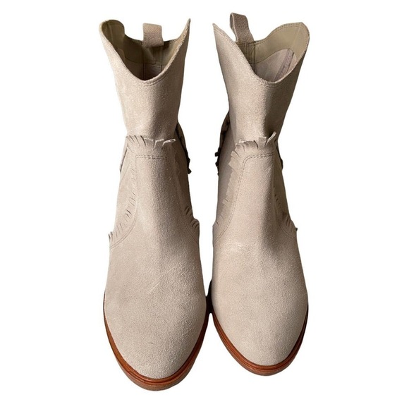 Joie Mathilde Suede Boho Western Ankle Boots Booties Fringe Putty Gray Size 10 - Picture 5 of 9
